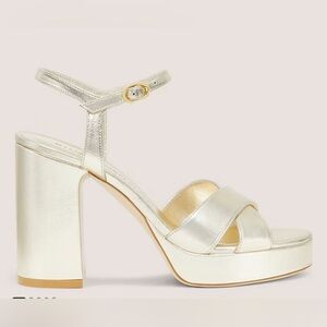 Stuart Weitzman Metallic Gold Block Heel Sandals